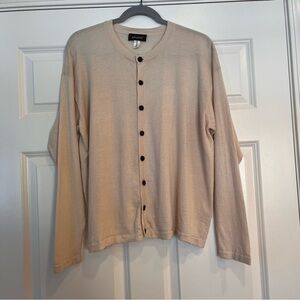 Eskandar Cashmere & Cotton Cardigan Sweater One Size Beige Crew Neck Lightweight